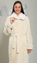 женская шуба из бобра luxury светло бежевого цвета (модель с поясом и белым воротником)