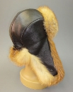 шапка ушанка из лисы рыжей с кожаным колпаком
