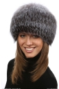 женская вязанная шапка из меха серебристо чёрной лисы, головные уборы