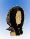 женская шапка из разноцветной ткани и меха норки, (женские головной уборы)