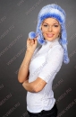 женский головной убор (шапка) из вязаного меха кролика голубого цвета (меховой трикотаж)
