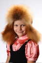 Детская меховая шапка ушанка из рыжей лисы вид спереди, головные уборы из меха