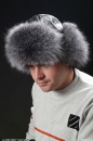 меховая шапка ушанка модель из серебристо чёрной лисы и кожи, мужские головные уборы